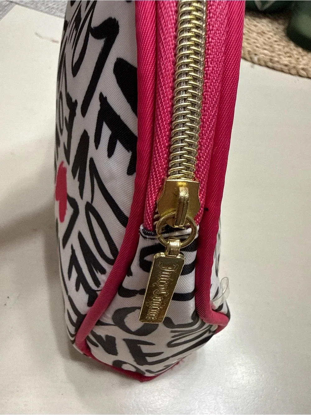 Juicy Couture Pink & White 'Love' Pattern Cosmetic Pouch